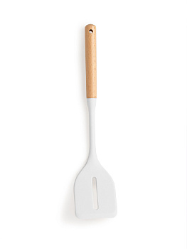 Лопатка кулинарная с прорезью 33x7x4,4см DE'NASTIA Силвуд деревянная ручка светло-серый силикон/бук 000000000001227992