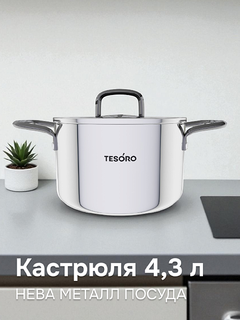 Кастрюля 4,3л НЕВА МЕТАЛЛ ПОСУДА Tesoro Asti нержавеющая сталь 000000000001225726