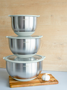 Миска 1,5л DE'NASTIA прозрачная крышка силиконовое дно ментол нержавеющая сталь 000000000001228058