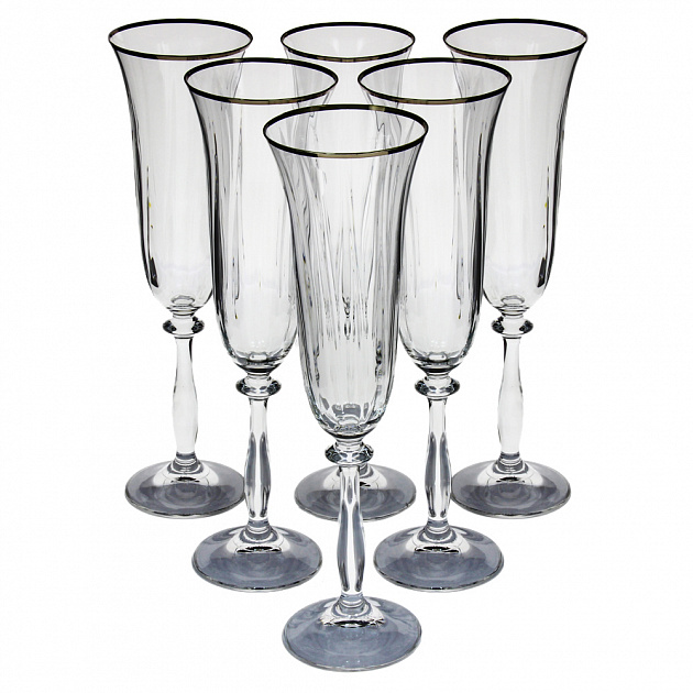 Набор бокалов для шампанского 6шт 190мл BOHEMIA CRISTAL Анжела с оптикой отводка платиной стекло 000000000001008680