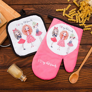 Набор кухонный Этель Love Life Подружки (прихватка 17х17см + рукавица 26х16см) 100%пэ 4485848 000000000001200835