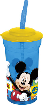 Стакан пластиковый 460мл с соломинкой и крышкой прозрачный Микки Маус Символы Stor 265196/19008 000000000001193648