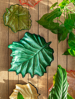 Блюдо сервировочное 23см EFE GLASS Лист металлик зеленый стекло 000000000001213527