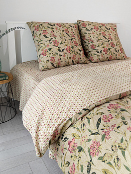 Комплект постельного белья1,5спDE'NASTIA(пододеяльник145х210смПростыня150х215смНаволочки70x70см2шт)VisionЦветы/ОрнаментЗеленыйТемно-розовыйЖатыйХлопок 000000000001227505