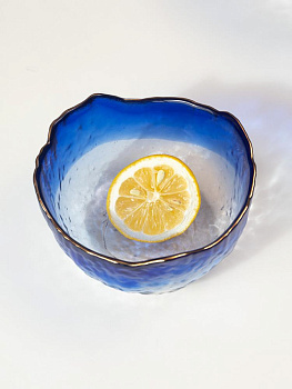 Салатник 13x6,5см/350мл LUCKY маленький синий/белый с золотой каймой стекло 000000000001217901