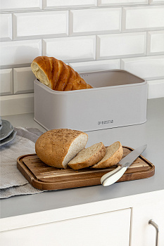 Хлебница 30,5x18,5x12,5см DE'NASTIA деревянная крышка серый нержавеющая сталь 000000000001227983