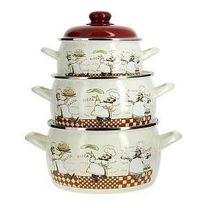 Набор посуды для приготовления 6 предметов Повара (кастрюли: 2,2л+4л+5,3л) металлическая крышка 000000000001006453