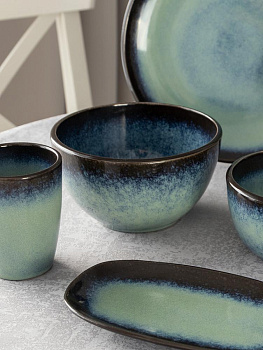 Блюдо овальное 22x13x2,5см DE'NASTIA голубой керамика 000000000001216794