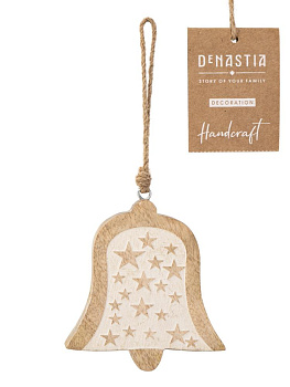 Декоративное украшение12х2х12см DE'NASTIA Колокольчик белый дерево манго 000000000001229673