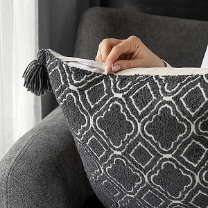 Наволочка декоративная 45х45см DE'NASTIA тафтинг барокко на молнии с кисточками графит полиэстер/хлопок/вискоза 000000000001226980