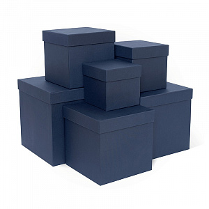 Коробка подарочная 190x190x190мм РУТАУПАК тиснение ЛЕН синий картон 000000000001222370