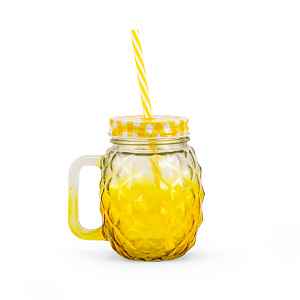 Кружка-банка с трубочкой 480мл Ананас стекло 000000000001217378