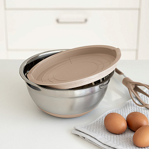 Миска для приготовления 2,4л 22см DE'NASTIA с крышкой бежевый нержавеющая сталь/силикон 000000000001219651