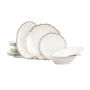 Набор столовой посуды 20 предметов Stephanie (обеденная-6шт/десертная-6шт/суповая-6шт/блюдо овальное-1шт/салатник-1шт) с перламутром золото фарфор 000000000001223876