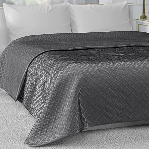 Покрывало 190х220см DE'NASTIA Палермо двустороннее геометрия атласное/матовое серое 100% полиэстер 000000000001130889