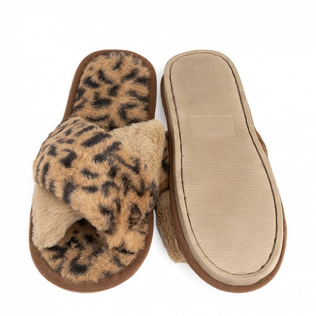 Туфли домашние-тапки р.36-37 LUCKY Леопард накрест коричневый искусственный мех полиэстер 000000000001214538