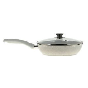 Сковорода 24х6см KUKMARA Традиция с ручкой стеклянная крышка антипригарное покрытие светлый алюминий 000000000001121246