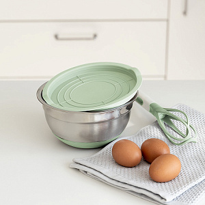 Миска для приготовления 1,4л 18см DE'NASTIA с крышкой мятный нержавеющая сталь/силикон 000000000001219647