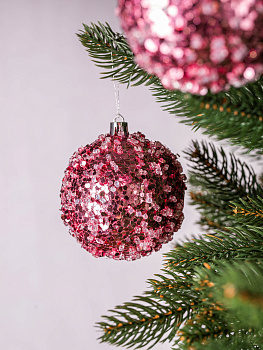 Набор новогодних шаров 3шт 8см Пайетки бусины розовая роза пластик 000000000001208648