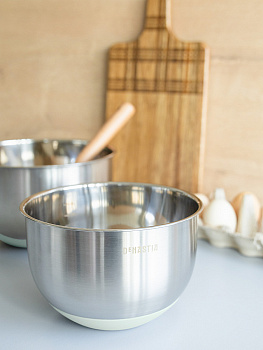 Миска 1,5л DE'NASTIA прозрачная крышка силиконовое дно ментол нержавеющая сталь 000000000001228058