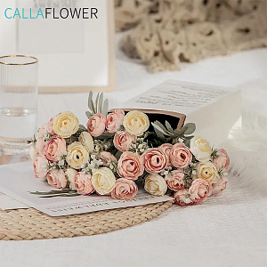 Цветок искусственный букет Чайная роза 30,2см розовый 000000000001218413