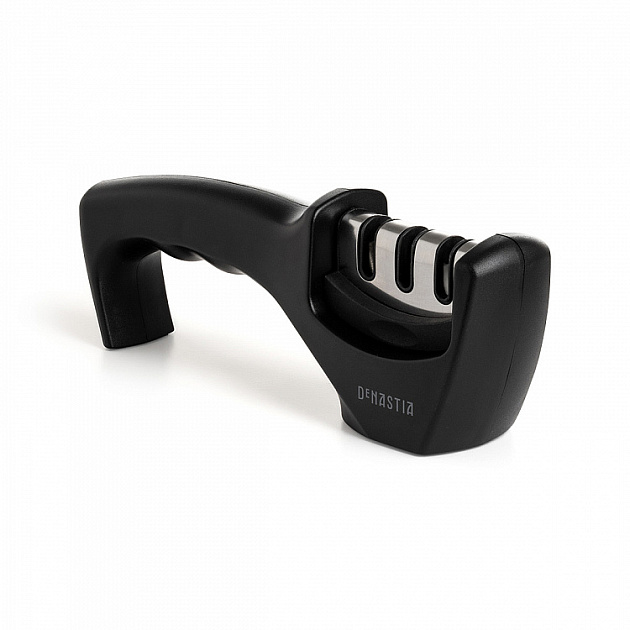 Точилка для ножей 22x4,4x6,8см DE'NASTIA трехэтапная заточка черный полипропилен/нержавеющая сталь/керамика 000000000001225974