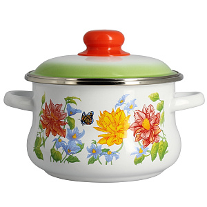 Кастрюля 2л СТАЛЬЭМАЛЬ Цветочная эмалированная сталь 000000000001101617