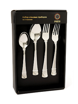 Набор столовых приборов 16 предметов (ложка чайная, ложка столовая, вилка столовая, вилка десертная) DE'NASTIA Престиж нержавеющая сталь 000000000001221859