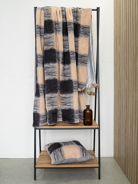 Плед 150x200см DE'NASTIA Клетка 2слоя коричневый/бежевый полиэстер 000000000001229899