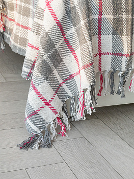 Покрывало 150x200см DE'NASTIA клетка серый/белый хлопок 000000000001229648