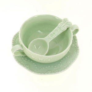 Бульонница с блюдцем и ложкой 300мл/11смБабочка светло-зеленаяHD-267G 000000000001181011