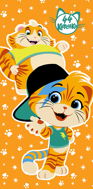 Махровые полотенца 44 котёнка Мальчики оранжевый, 100% хлопок. Материал - махра/велюр, яркий детский рисунок . Размер 60 х 120см.110 000000000001196741