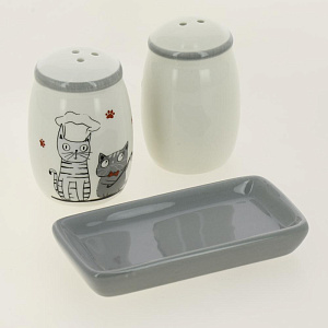 Набор для специй ELRINGTON КОТЫ-ПОВАРЯТА (солонка,перечница,подставка) ПУ керамика 000000000001206061