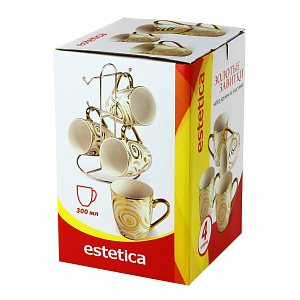 Набор кружек на подставке Золотые Завитки Matissa, 300мл, 4 шт. 000000000001073923