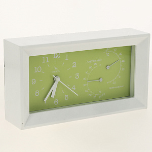 Часы настольные 6714 С термометром и гигрометром, зелёный 000000000001158340