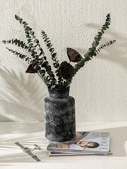 Ваза декоративная 14,7x14,7x24,7см DE'NASTIA Египет Loft цемент чёрный стекло 000000000001225013