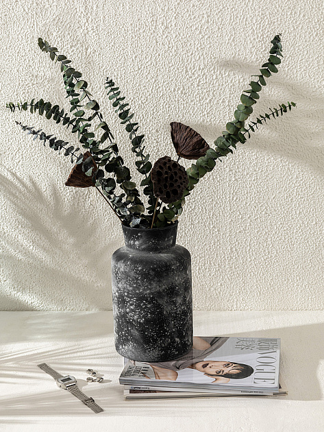 Ваза декоративная 14,7x14,7x24,7см DE'NASTIA Египет Loft цемент чёрный стекло 000000000001225013