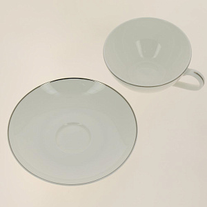 Чайная пара костяной фарфор 210мл Alpino ESPRADO, отводка сметаллическим блеском, серебристая, можно мыть в ПММ, можно в микроволновой печиALP021WE303 000000000001193127