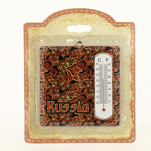 Термометр Красные узоры декоративный жидкостный, бытовой в корпусе из фаянса (доломитовая керамика) / 10x10см арт.77229 000000000001195744