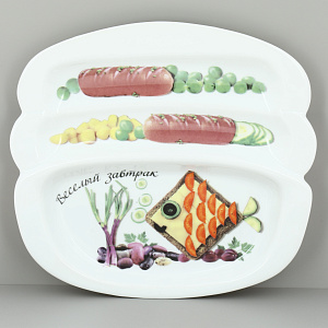 Блюдо для сосисок 20,5х19см ВЕСЕЛЫЙ ЗАВТРАК С РЫБКОЙ фарфор 000000000001210451