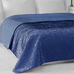 Покрывало 200х240см DE'NASTIA Палермо двустороннее атласное/матовое синее 100% полиэстер 000000000001206921