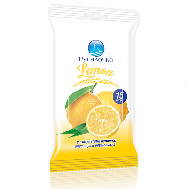 Влажные салфетки 15шт РУСАЛОЧКА освежающие с ароматом лимона 000000000001164975