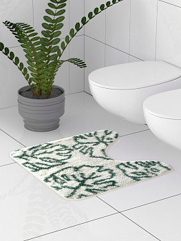 Коврик для туалета 50x50см DE'NASTIA ТРОПИКИ молочный/зеленый микрофибра полиэстер 000000000001177070