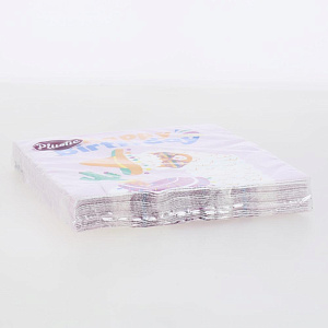 Салфетки бумажные 33х33см 3слоя 18листов PLUSHE Happy Birthday розовый фон 000000000001208460