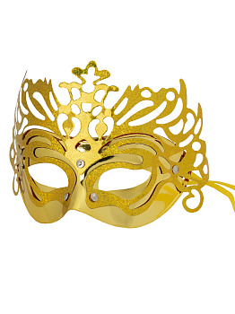 Маскарадная маска Золотая королева из пластика (полипропилен) с лентой для крепления на голове / 19,5х14х10см арт.80602 000000000001191309