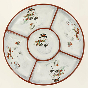 Менажница 25,5x3,1см Снеговик со зверятам 5 ячеек керамика 000000000001209302