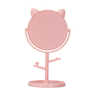 Зеркало настольное 15х28см с подставкой розовое 000000000001222698