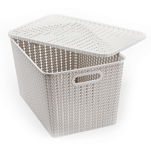 Корзина для хранения 35х24х20см с крышкой серый пластик 000000000001177321