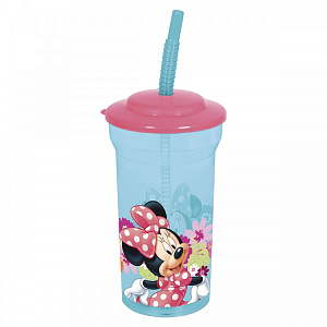 Стакан пластиковый 460мл с соломинкой и крышкой прозрачный Минни Маус Цветы Stor 265197/14508 000000000001193184