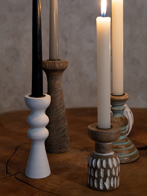 Подсвечник 6,5x6,5x20см DE'NASTIA коричневый/серый дерево манго 000000000001230459